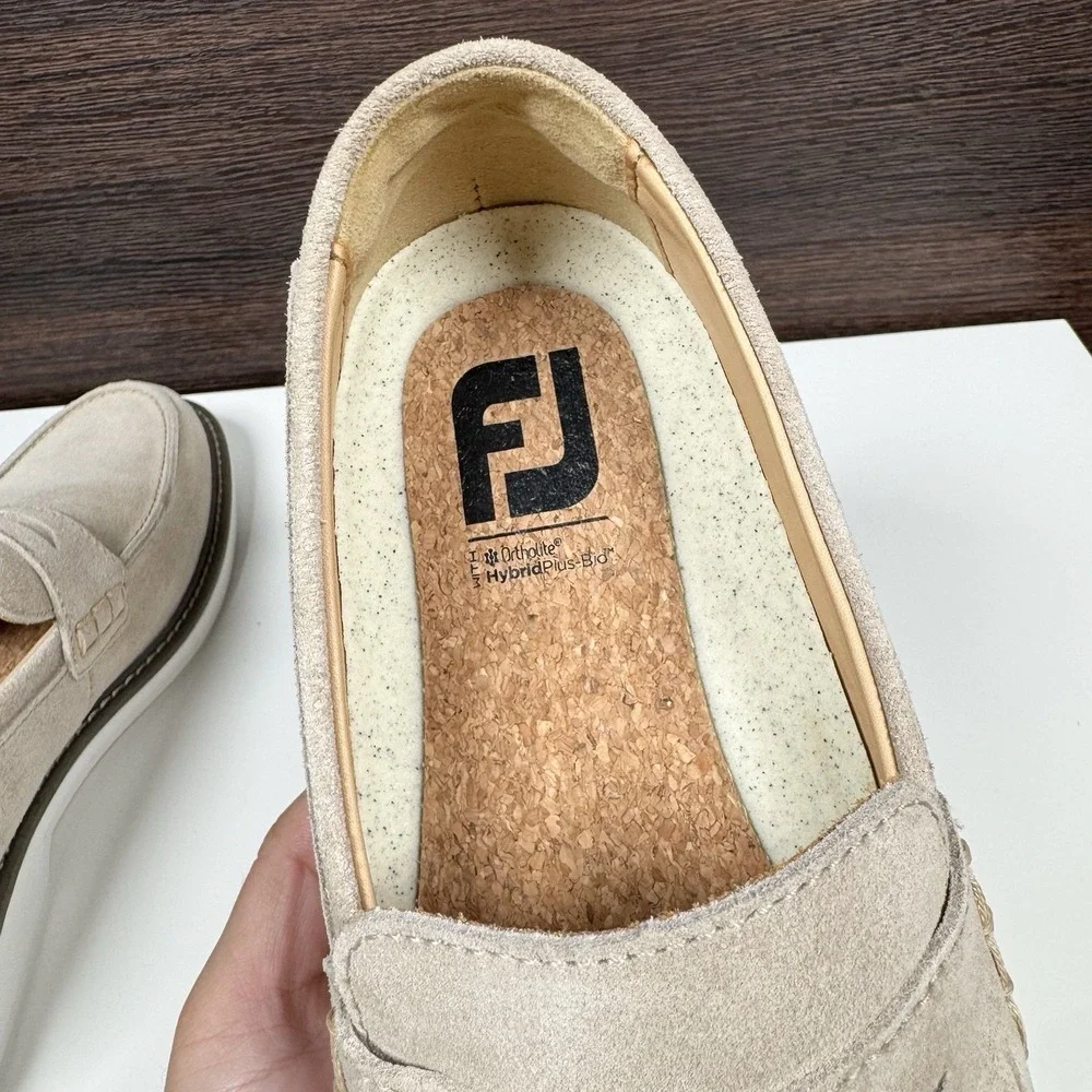 FootJoy Suede Penny Loafers Beige Taupe HybridPlus Bio 9 M - Unused Read 79076